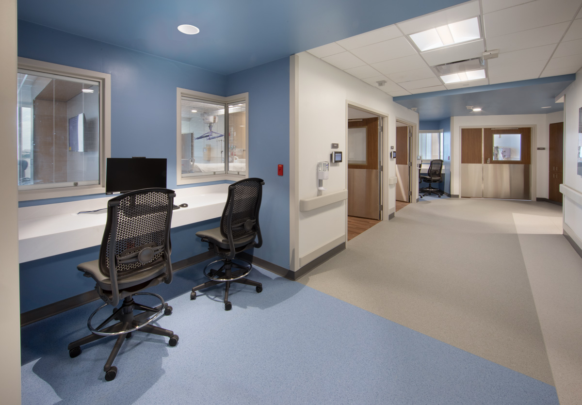 Interior design corridor view of the Jackson Health Treatment Center and ICU in Miami, FL