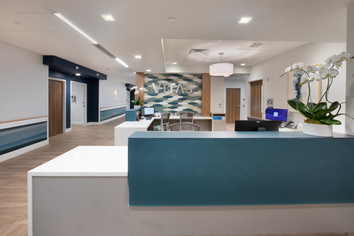 Interior design view of reception at the Vitas Galloway Hospice, Miami, FL