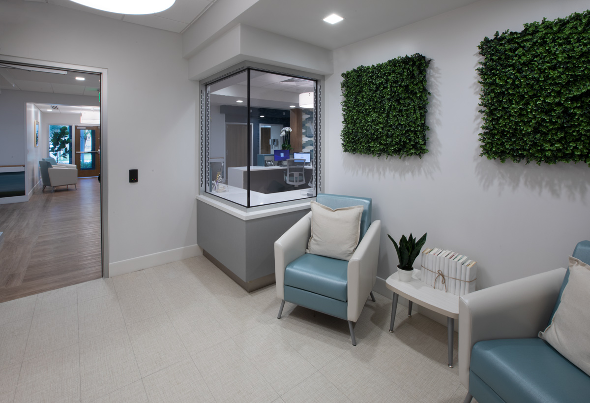 Interior design view of a waiting area at the Vitas Galloway Hospice, Miami, FL