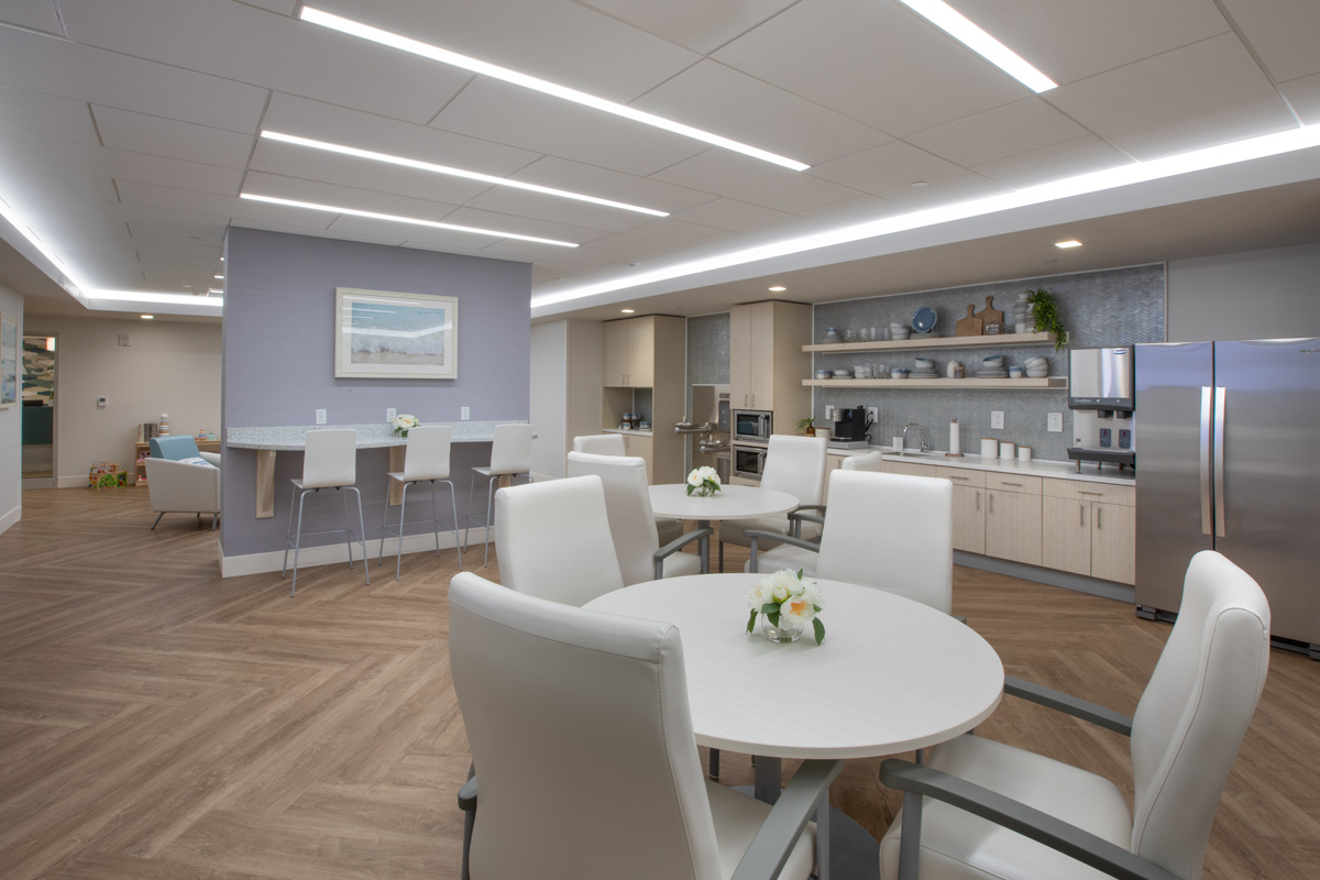 Interior design view of a lounge and dining at the Vitas Galloway Hospice, Miami, FL