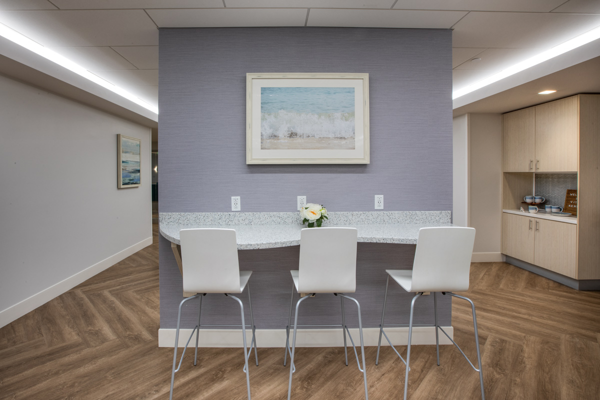 Interior design view of a lounge and dining at the Vitas Galloway Hospice, Miami, FL