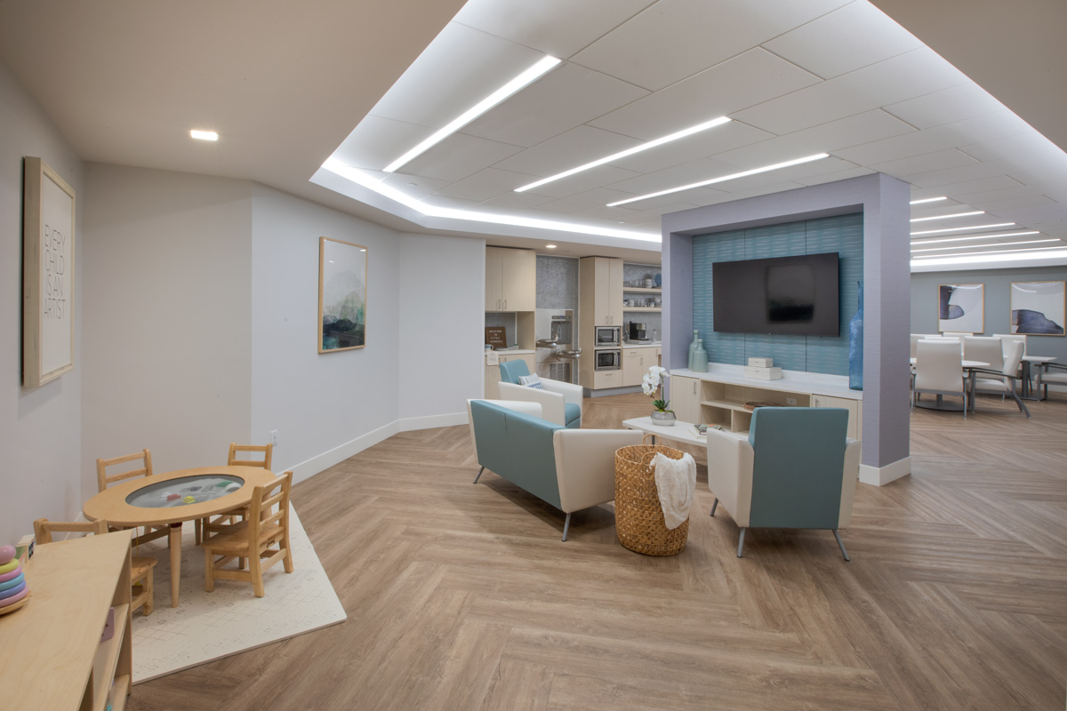 Interior design view of a lounge and dining at the Vitas Galloway Hospice, Miami, FL