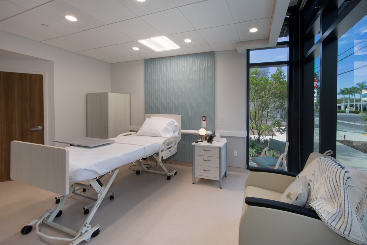 Interior design view of a patient room at the Vitas Galloway Hospice, Miami, FL