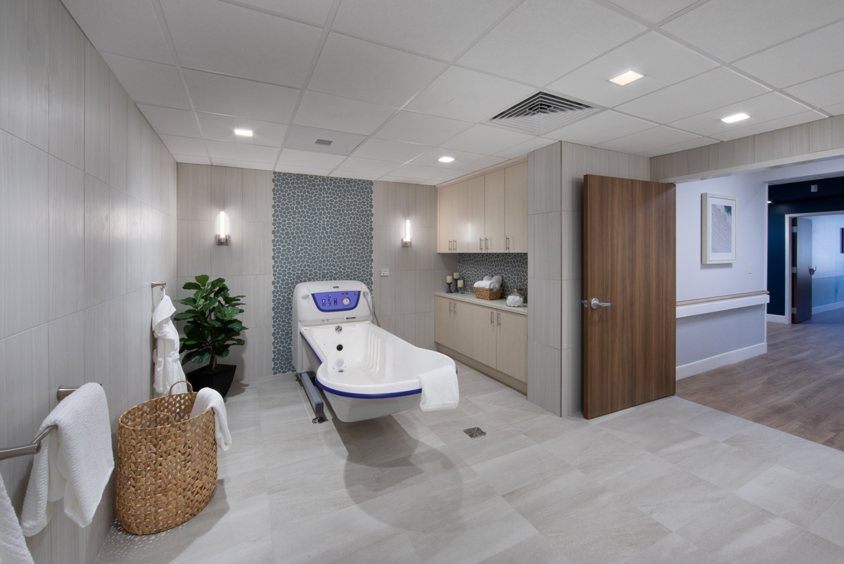 Interior design view of a patient room at the Vitas Galloway Hospice, Miami, FL