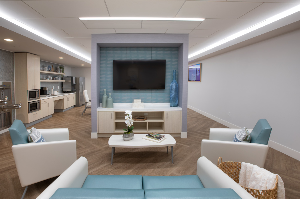 Interior design view of a lounge and dining at the Vitas Galloway Hospice, Miami, FL