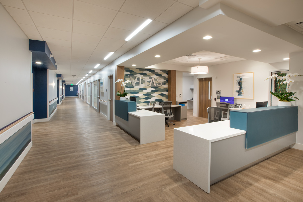 Interior design view of reception at the Vitas Galloway Hospice, Miami, FL