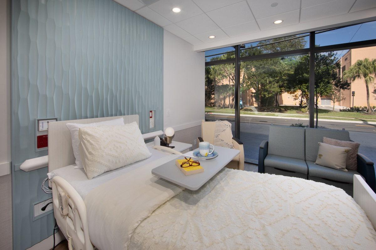 Interior design view of a patient room at the Vitas Galloway Hospice, Miami, FL