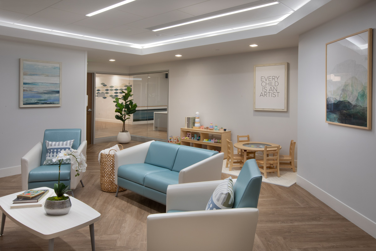 Interior design view of a lounge and dining at the Vitas Galloway Hospice, Miami, FL