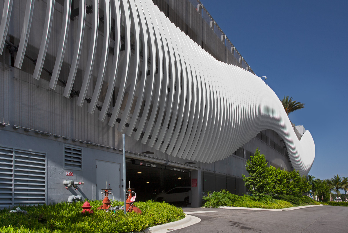 Architectural facade detail of the Las Olas garage in Fort Lauderdale Beach, FL.