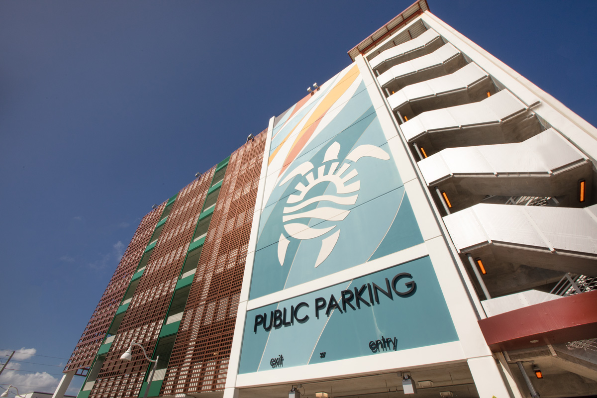 Architectural view of the Nebraska garage at the beach in Hollywood, FL.