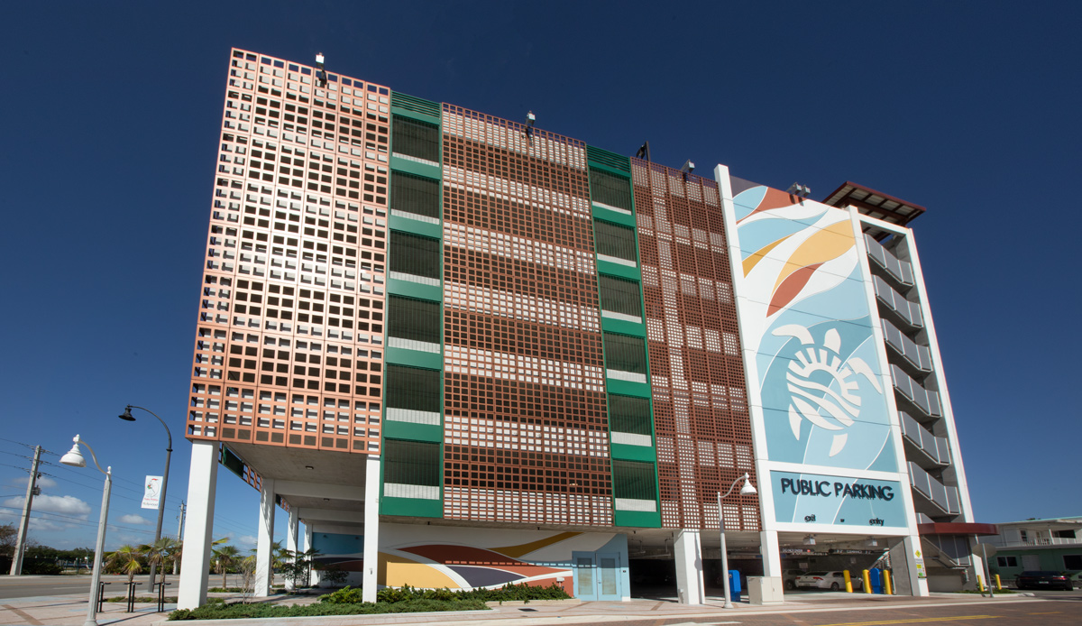 Architectural view of the Nebraska Garage at the beach in Hollywood, FL.