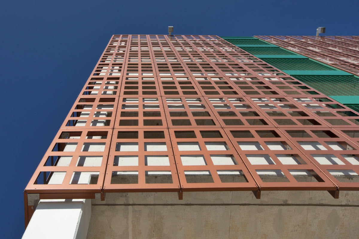 Architectural view of the Nebraska garage facade at the beach in Hollywood, FL.