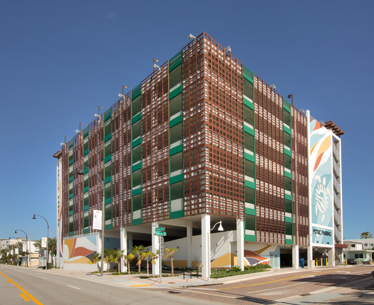 Architectural view of the Nebraska garage at the beach in Hollywood, FL.