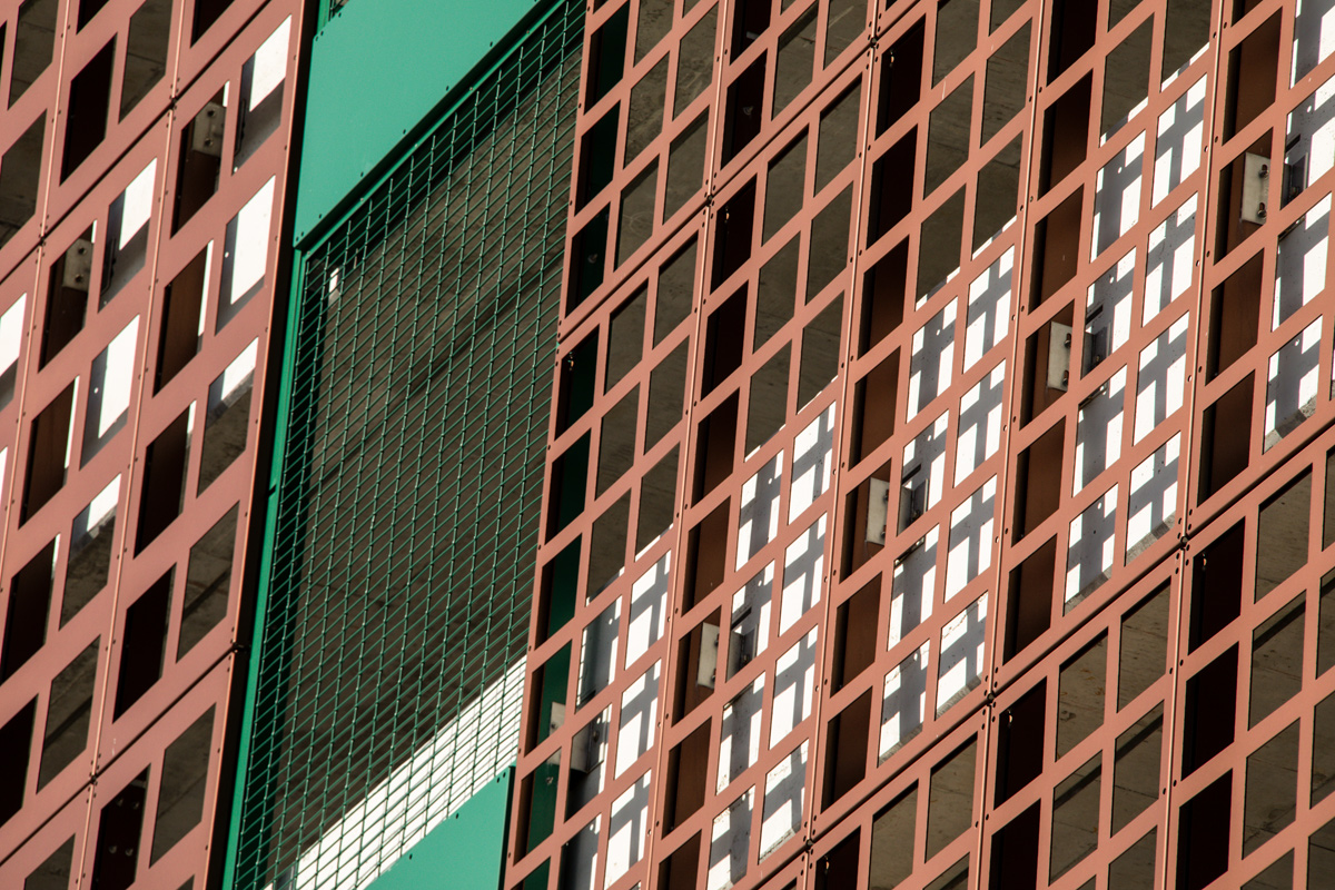 Architectural view of the Nebraska garage facade at the beach in Hollywood, FL.