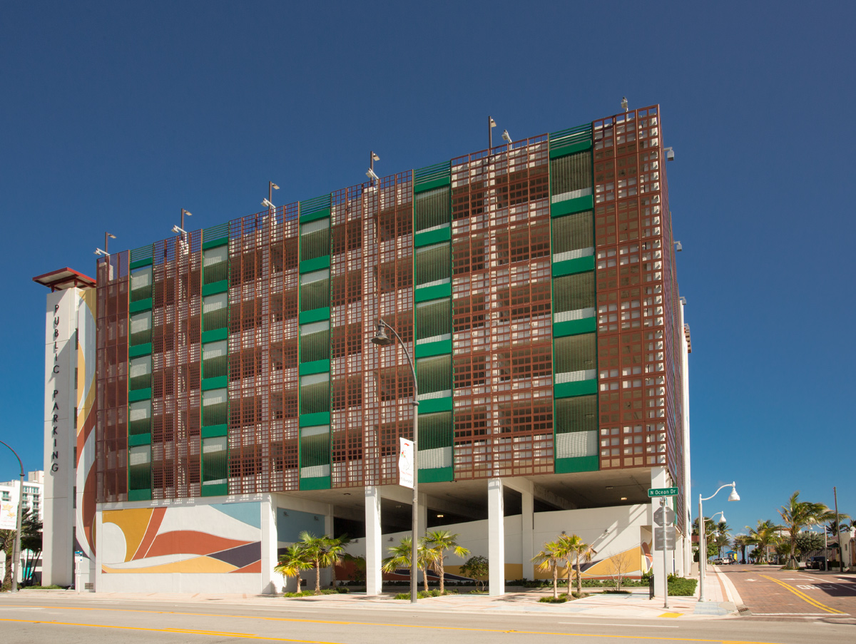 Architectural view of the Nebraska garage at the beach in Hollywood, FL.