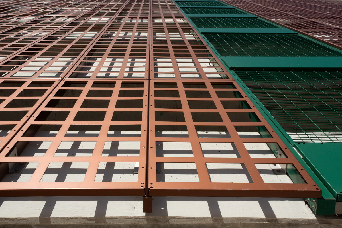 Architectural view of the Nebraska garage facade at the beach in Hollywood, FL.