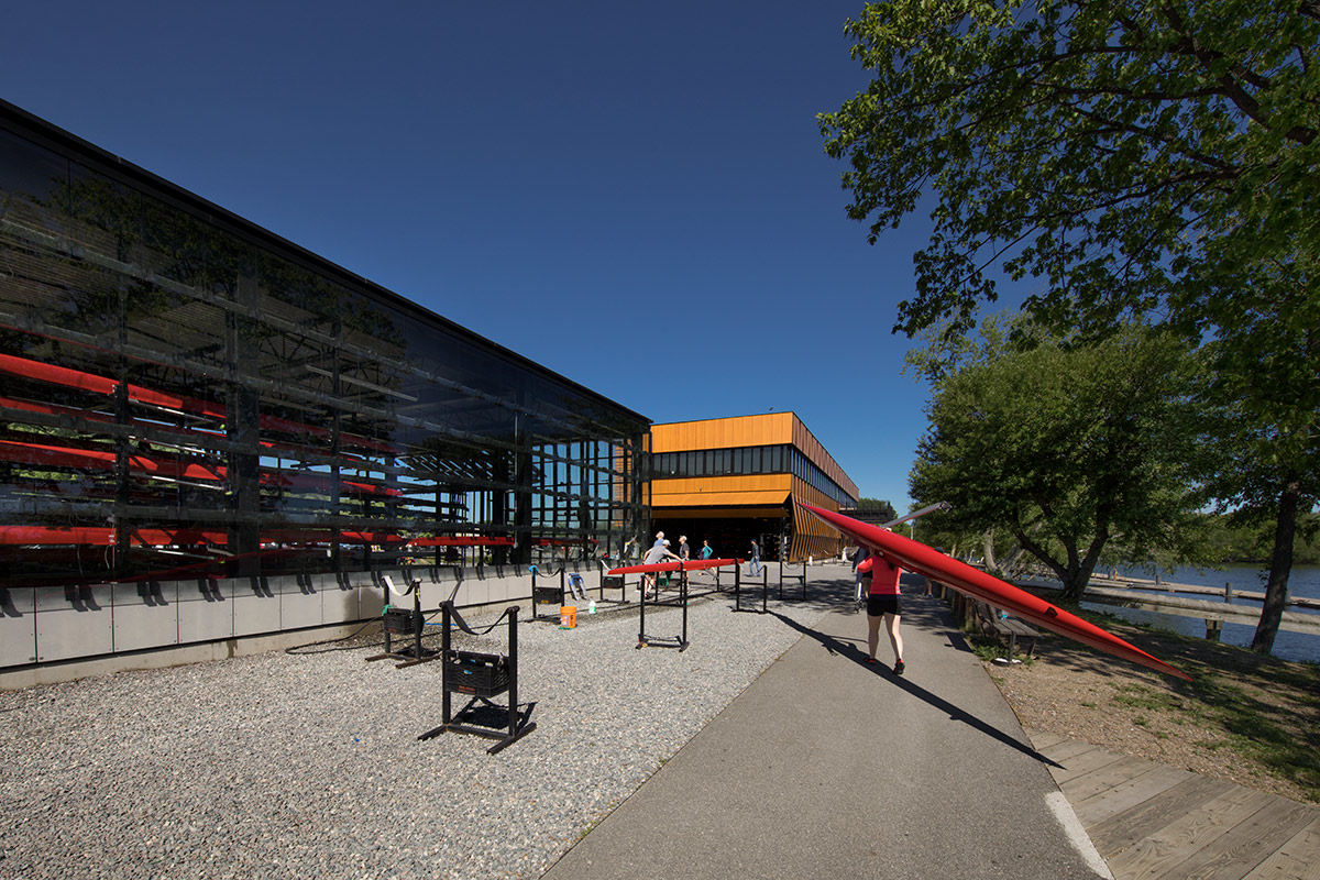 Architectural view of the Harry Parker Boathouse in Brighton, MA.