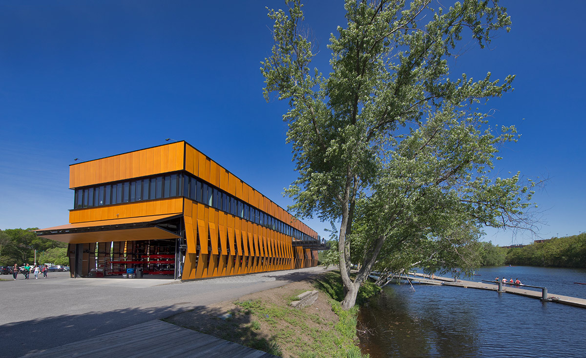 Architectural view of the Harry Parker Boathouse in Brighton, MA.