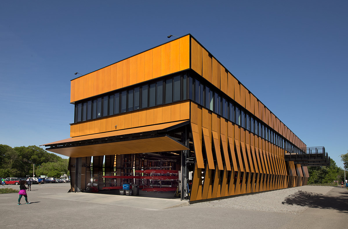 Architectural view of the Harry Parker Boathouse in Brighton, MA.