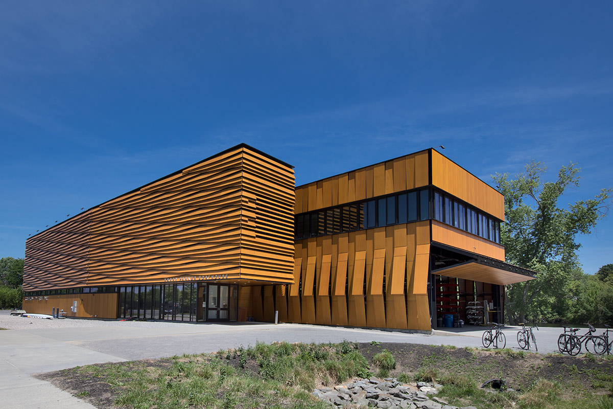 Architectural view of the Harry Parker Boathouse in Brighton, MA.