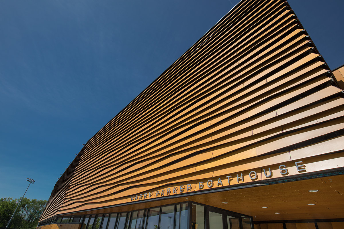 Architectural view of the Harry Parker Boathouse in Brighton, MA.