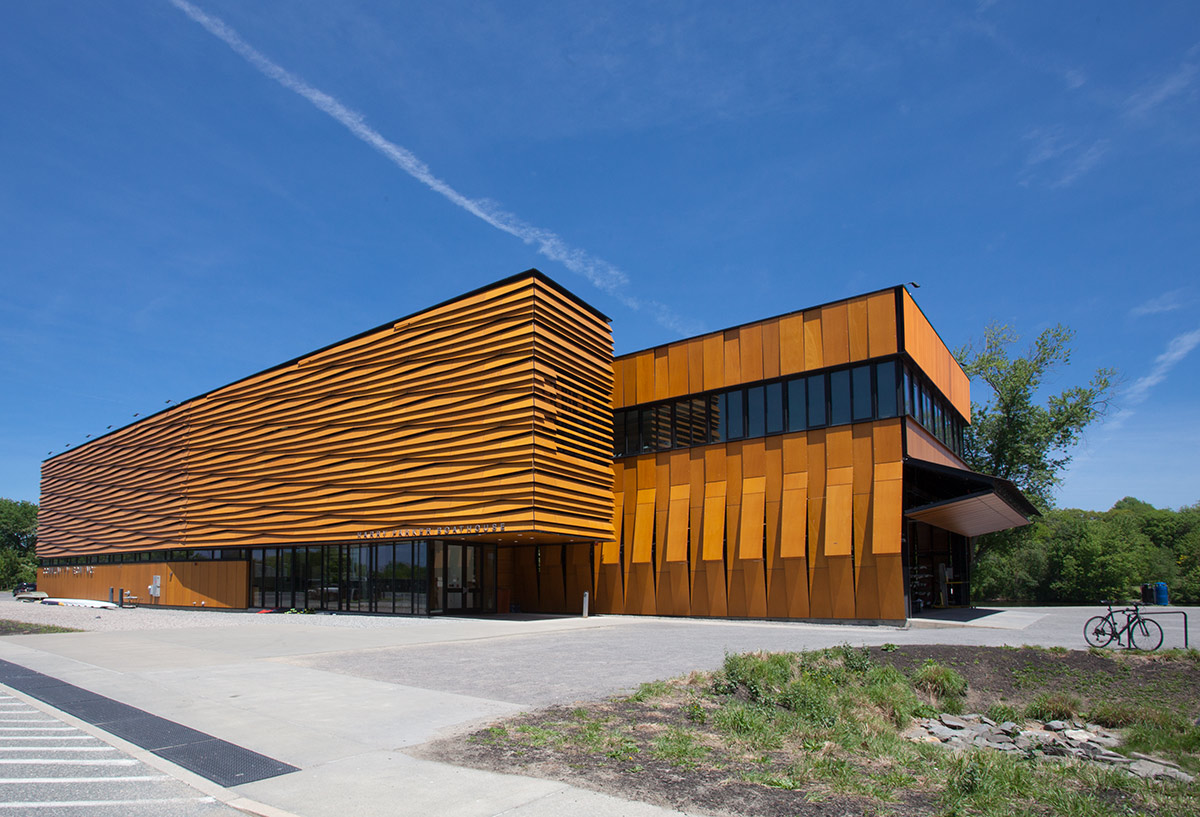 Architectural view of the Harry Parker Boathouse in Brighton, MA.