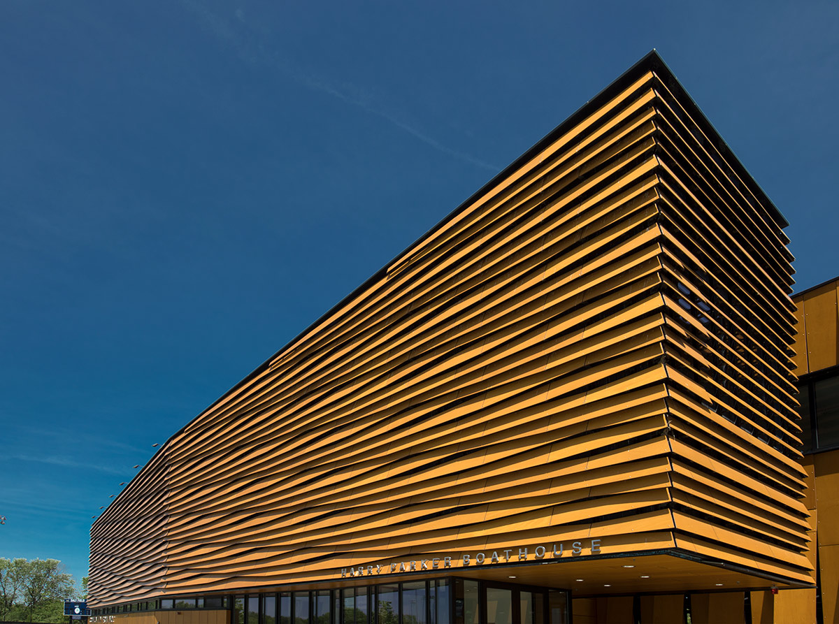 Architectural view of the Harry Parker Boathouse in Brighton, MA.