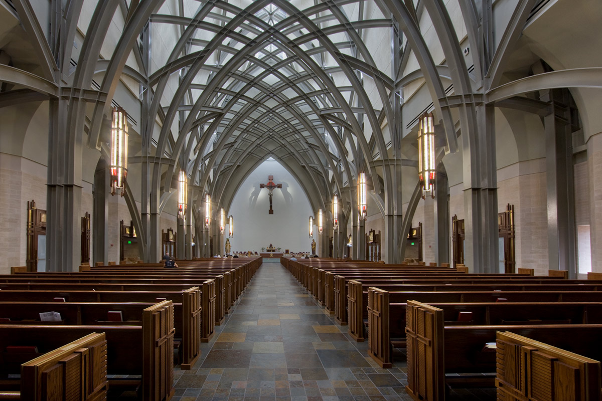 Architectiural interior view of the Ave Maria oratory in Ave Maria, FL.