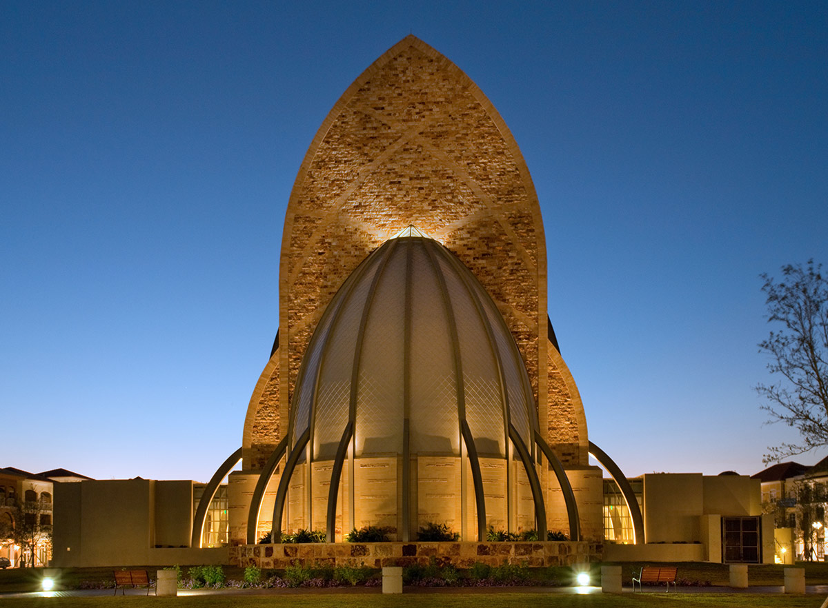 Architectiural dusk view of the Ave Maria oratory in Ave Maria, FL.