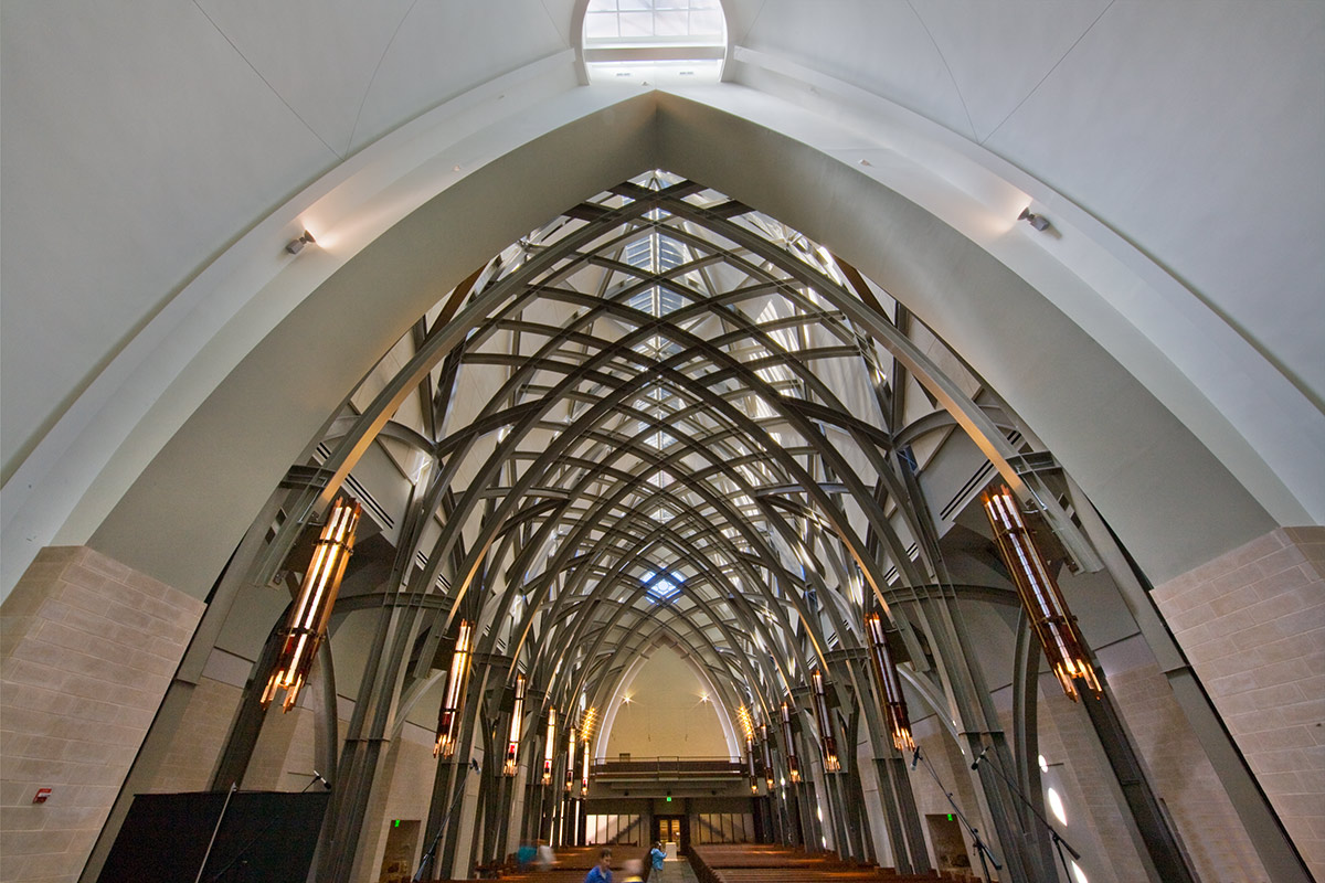 Architectiural interior detail view of the Ave Maria oratory in Ave Maria, FL.