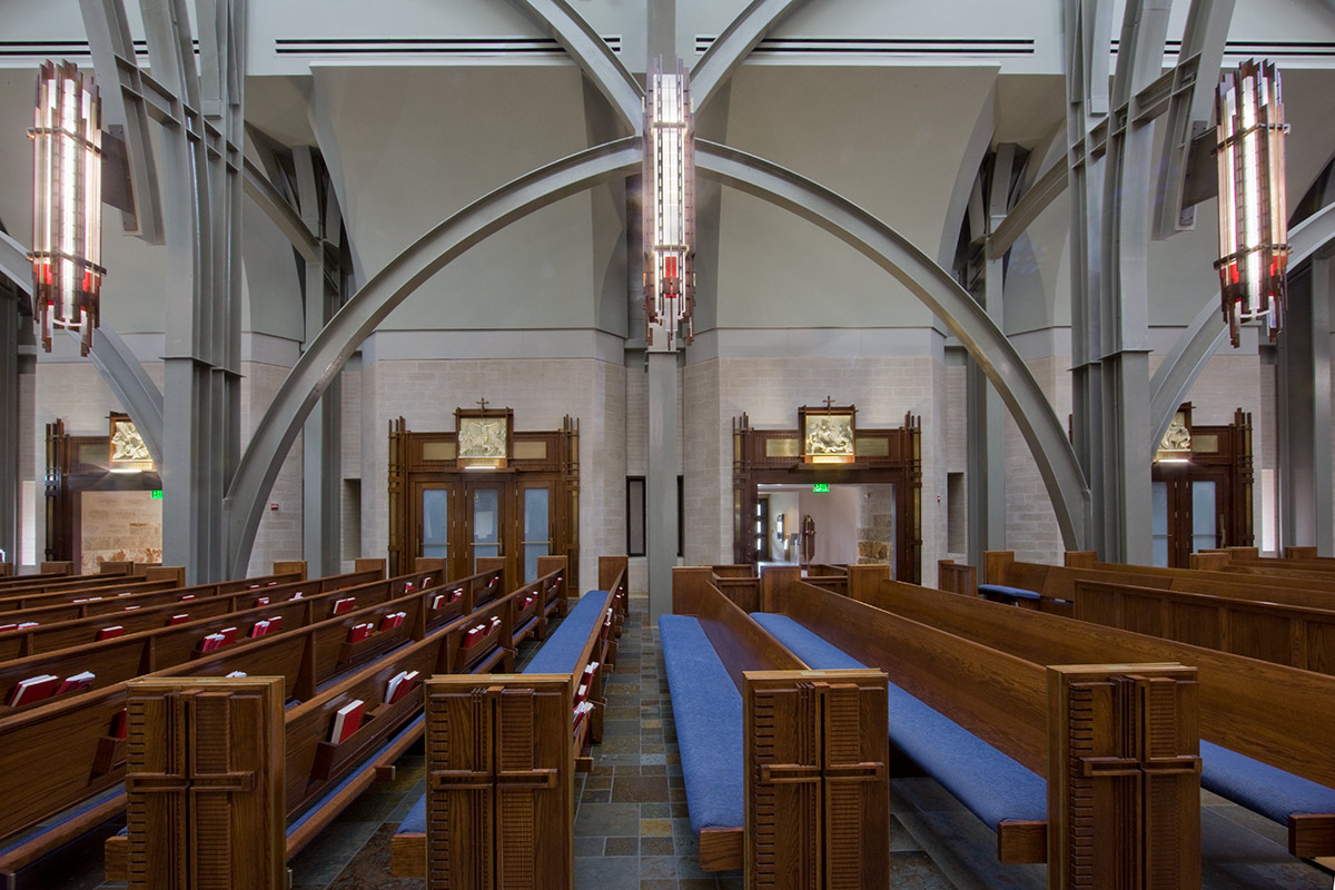 Architectiural interior detail view of the Ave Maria oratory in Ave Maria, FL.