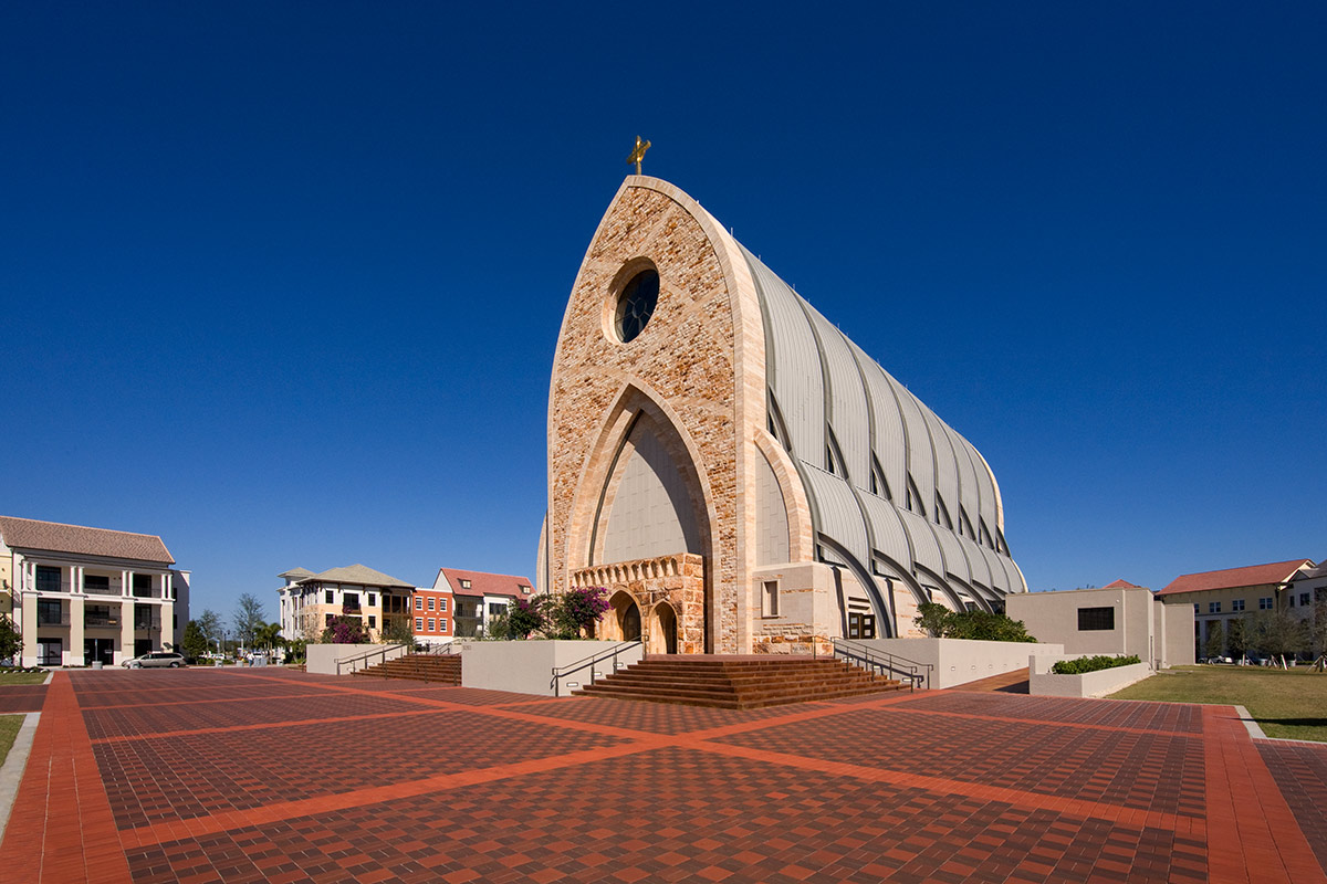 Architectiural view of the Ave Maria oratory in Ave Maria, FL.