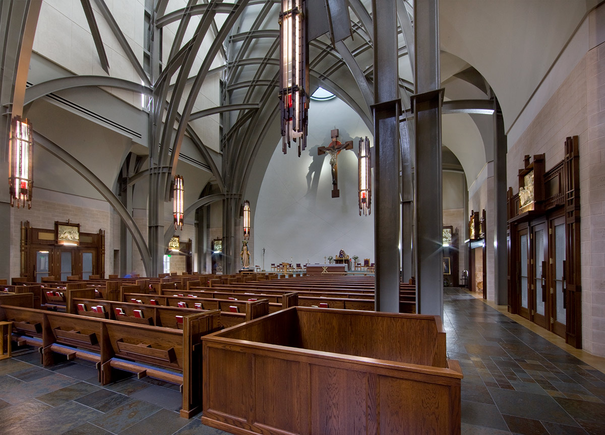 Architectiural interior view of the Ave Maria oratory in Ave Maria, FL.