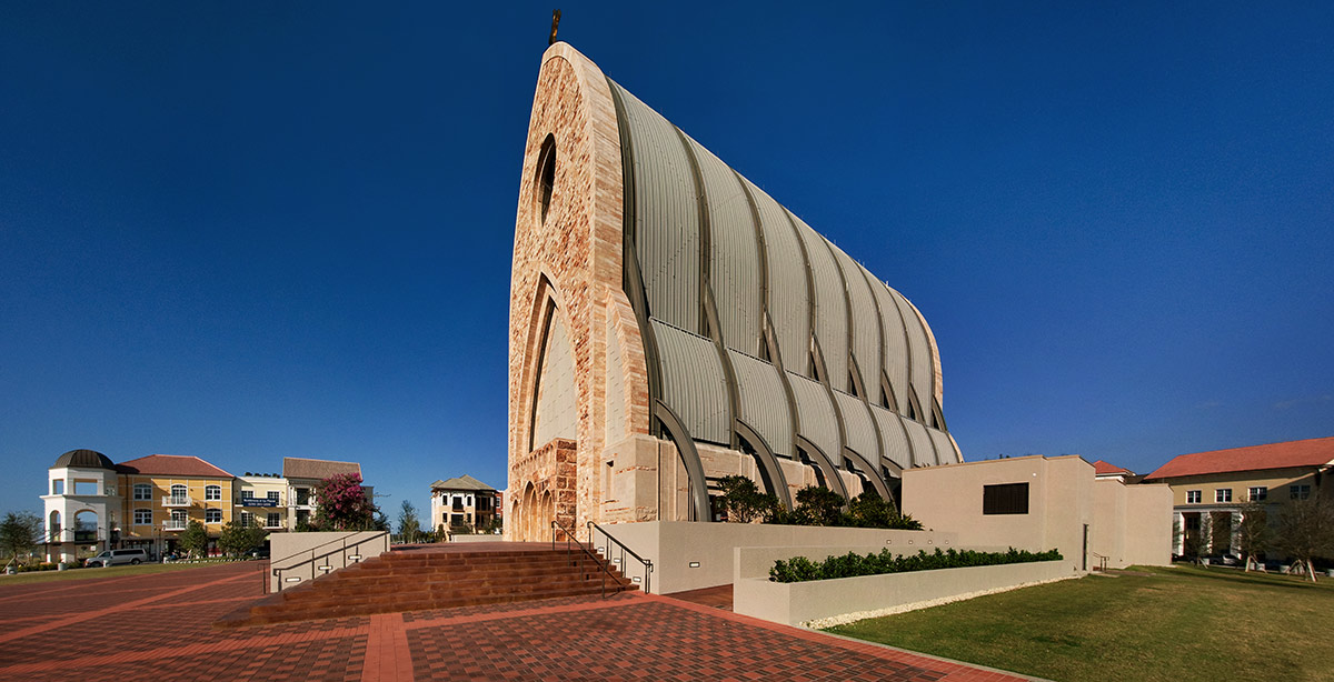 Architectiural view of the Ave Maria oratory in Ave Maria, FL.