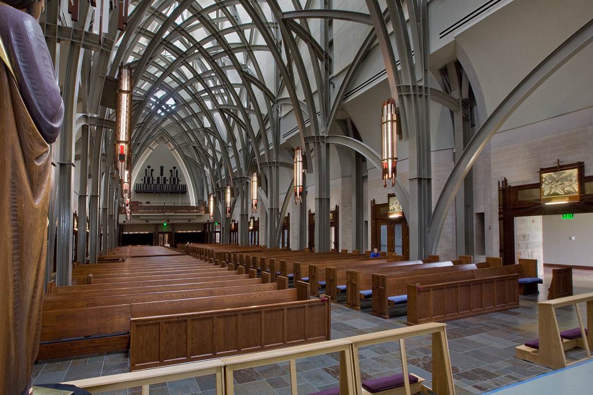 Architectiural interior view of the Ave Maria oratory in Ave Maria, FL.