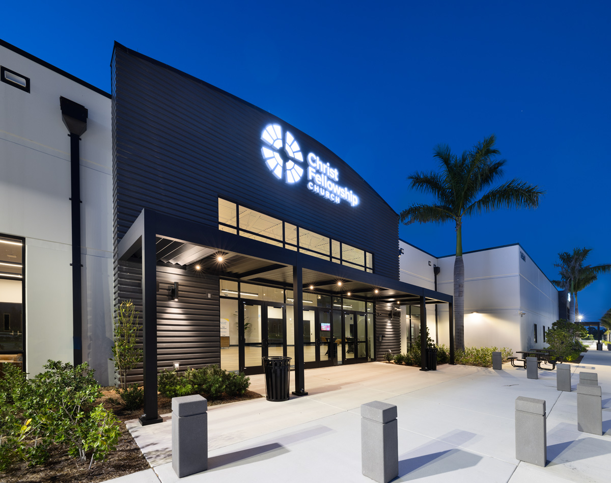 Architectural and interior design views of the Christ Fellowship Church in Westlake, FL.