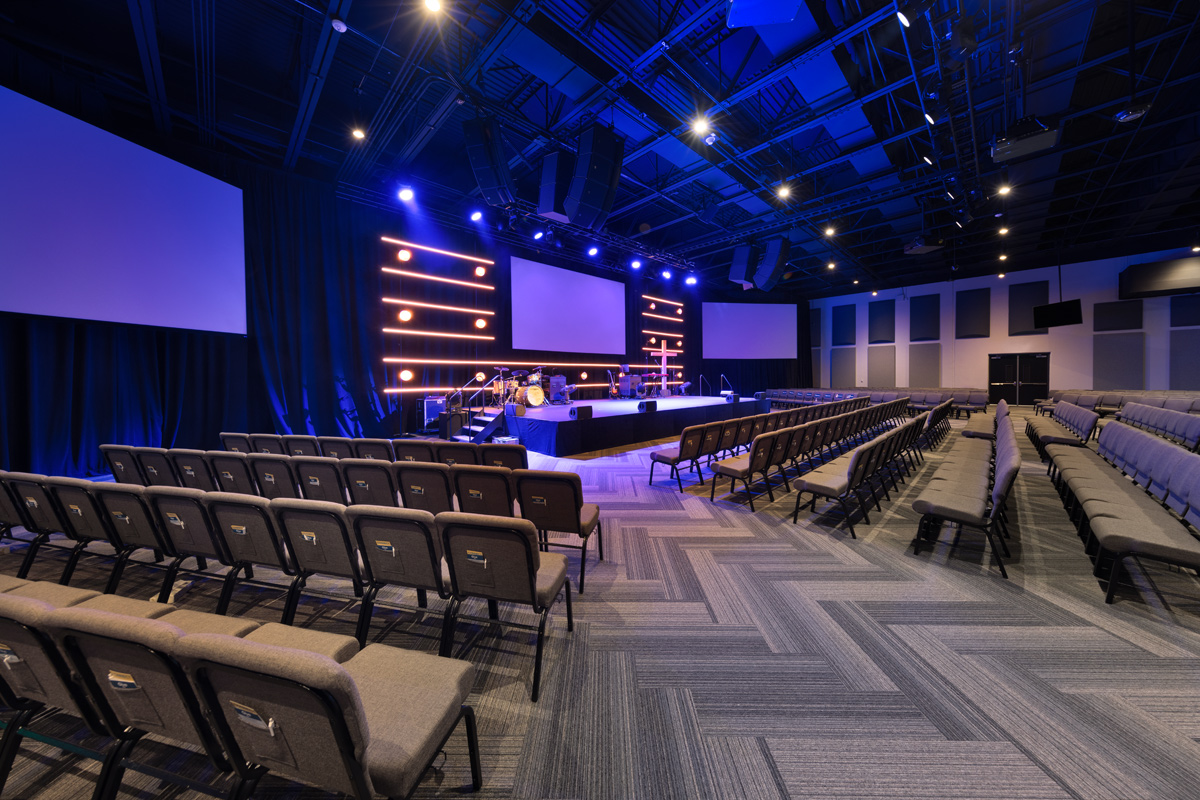 Architectural and interior design views of the Christ Fellowship Church in Westlake, FL.