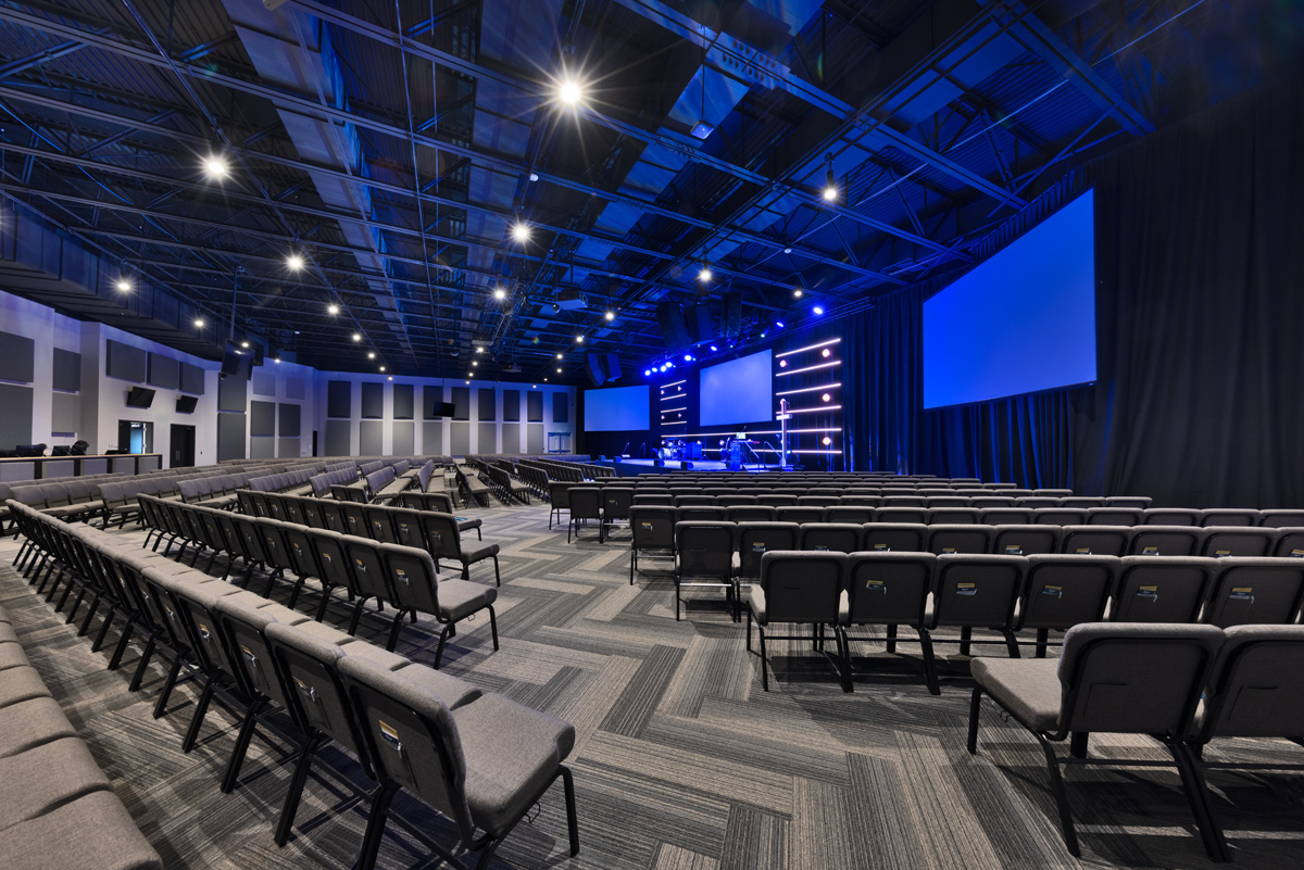 Architectural and interior design views of the Christ Fellowship Church in Westlake, FL.