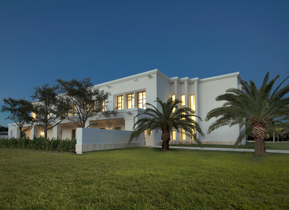 Architectural dusk view of the Palmer Trinity school chapel in Miami, FL.