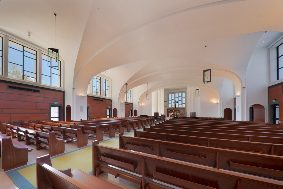 Interior design view of the Palmer Trinity school chapel sanctuary in Miami, FL