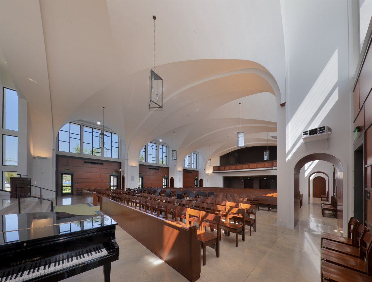 Interior design view of the Palmer Trinity school chapel sanctuary in Miami, FL