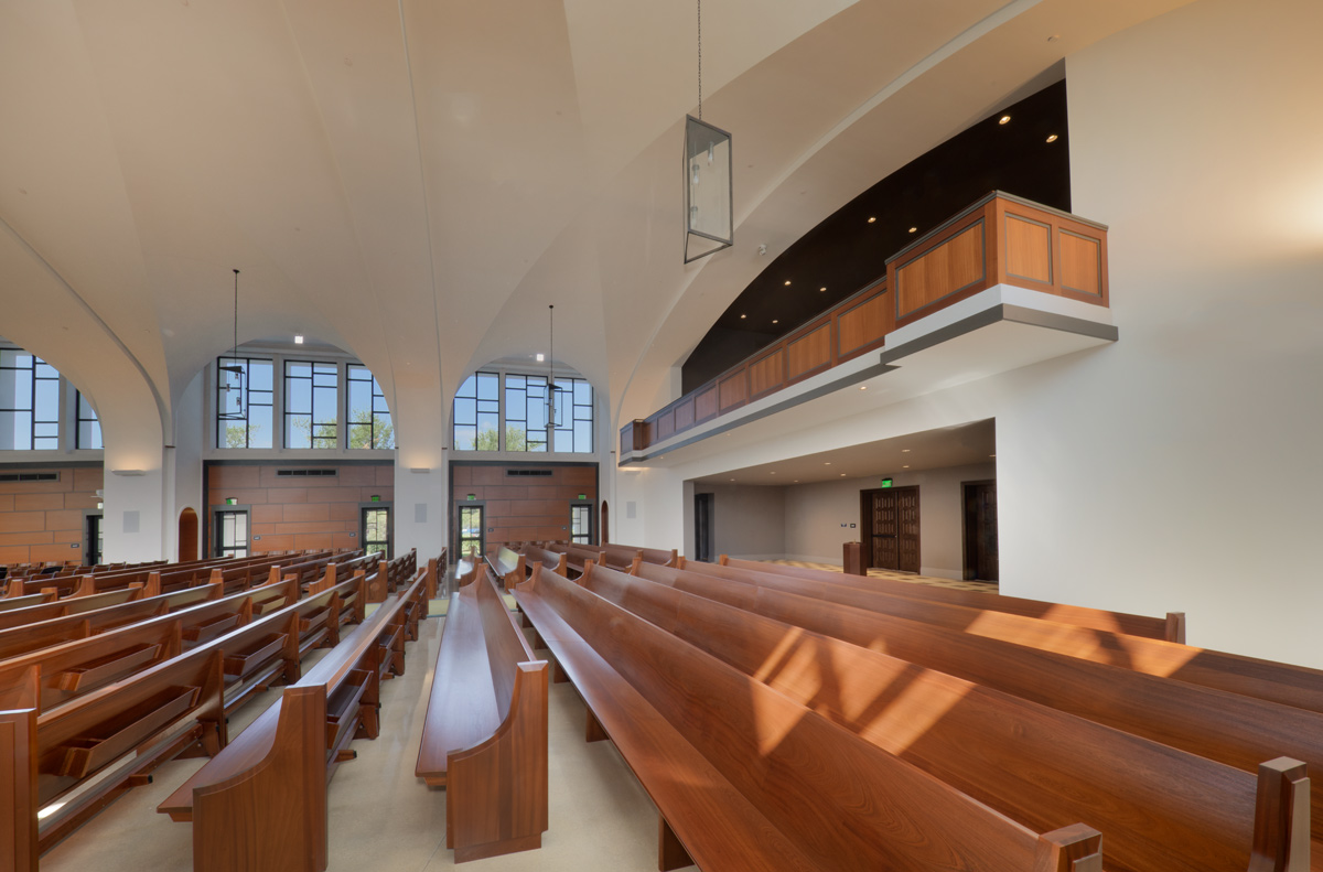 Interior design detail view of the Palmer Trinity school chapel sanctuary in Miami, FL