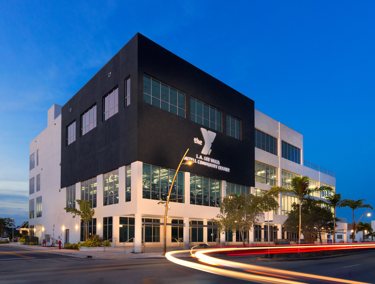 Architectural dusk view of the YMCA Mizell Community Center - Fort Lauderdale, FL