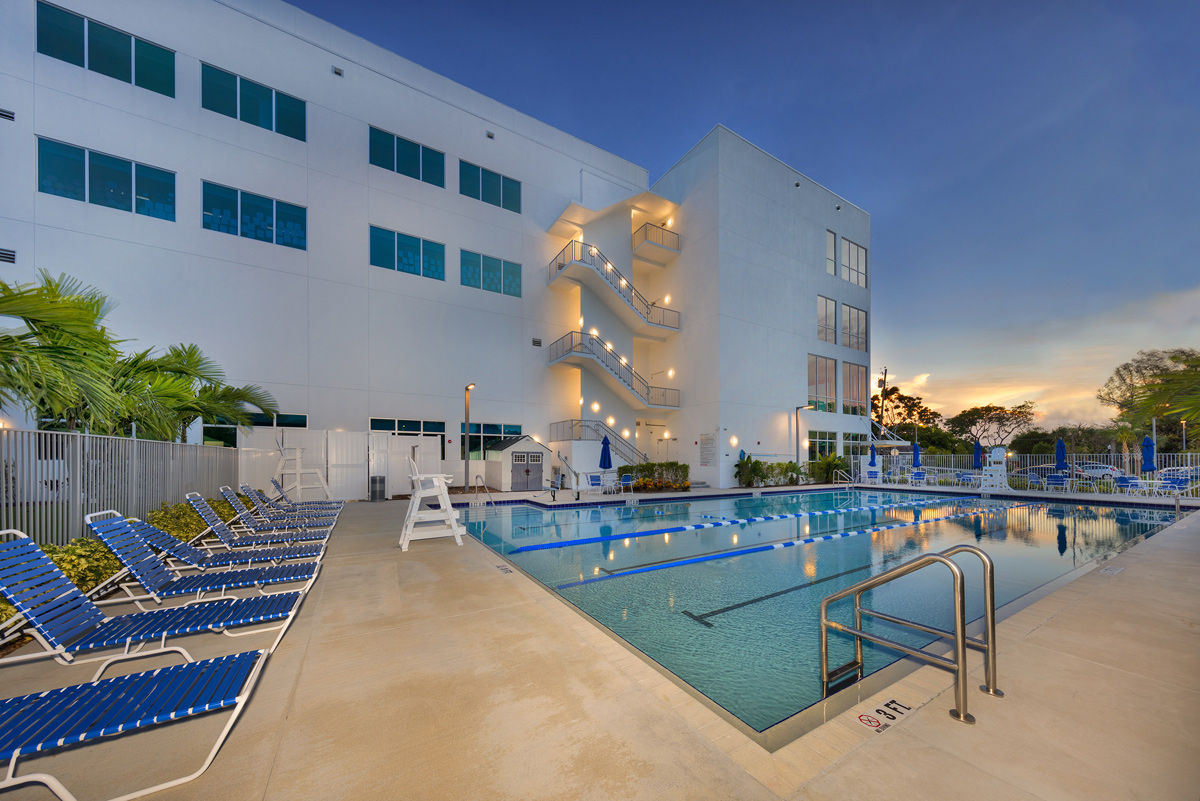 Architectural dusk view of the YMCA Mizell Community Center - Fort Lauderdale, FL