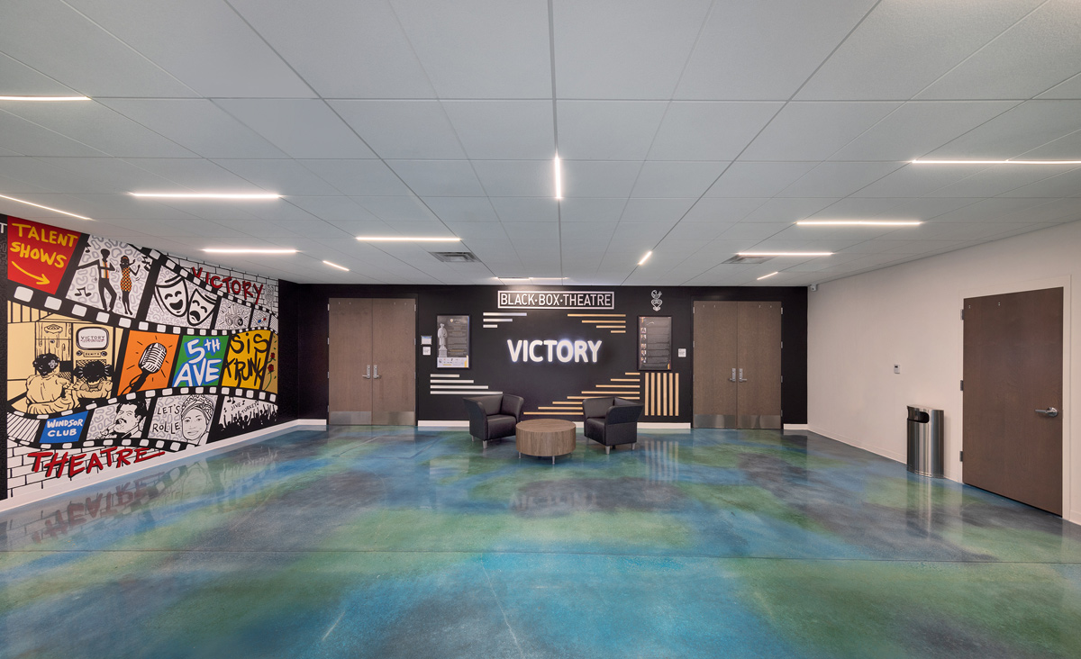 Interior design theater lobby view at the YMCA Mizell Community Center - Fort Lauderdale, FL