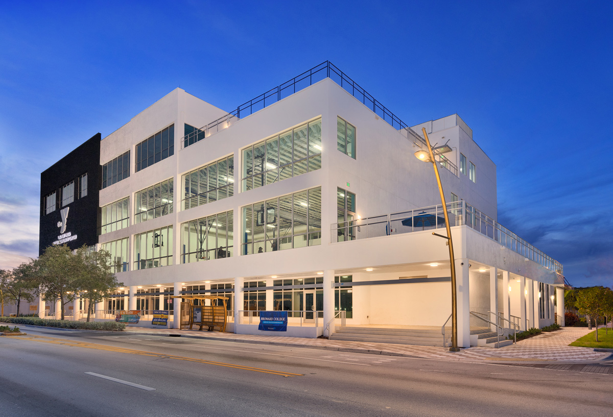 Architectural dusk view of the YMCA Mizell Community Center - Fort Lauderdale, FL