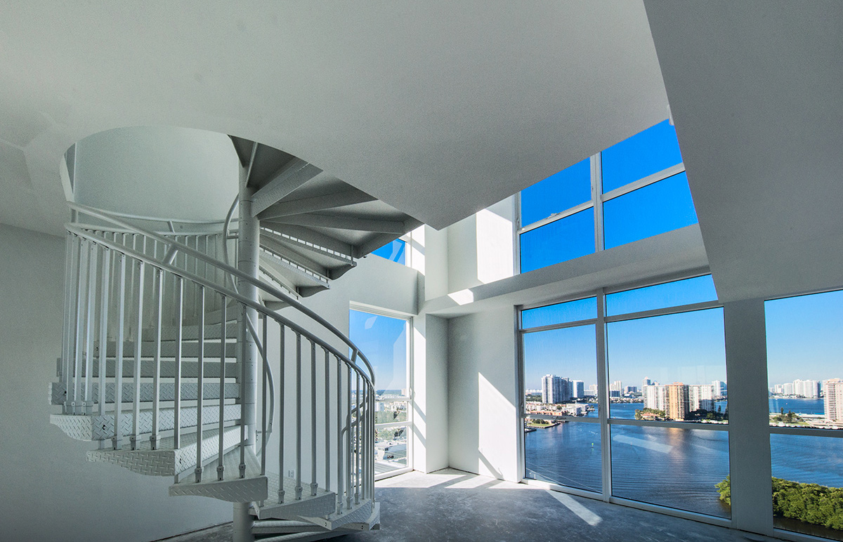 Interior design view of the penthouse at the 400 Sunny Isles condo.