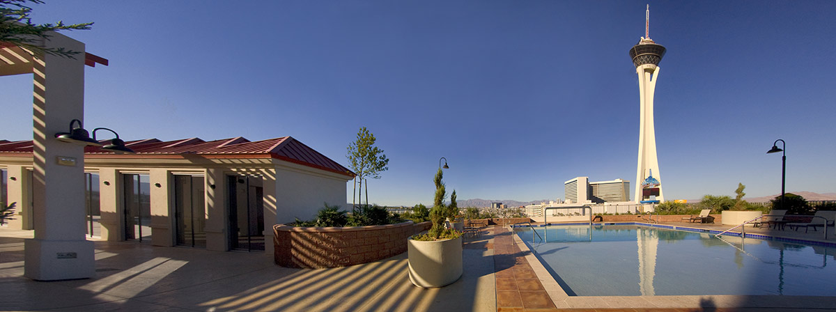 Architectural pool view at the Allure condo Las Vegas.