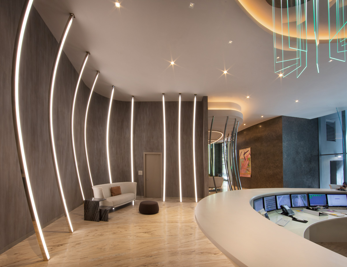 Interior design view of Brickell Flatiron reception in downtown Miami