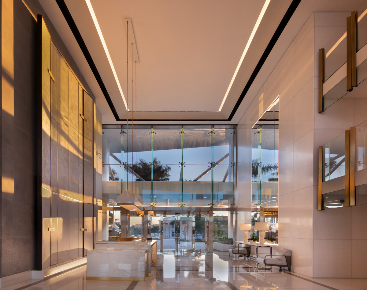 Lobby of the Bristol luxury residential condominium in Palm Beach, FL.